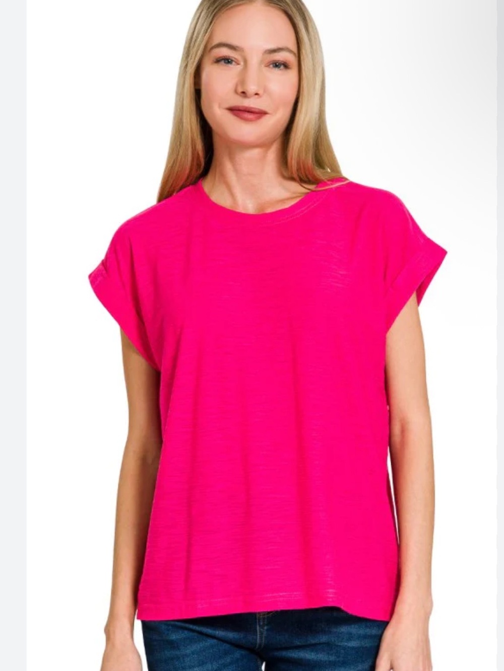 NWOT Zenana Slub Cuffed Sleeve Tee Size M